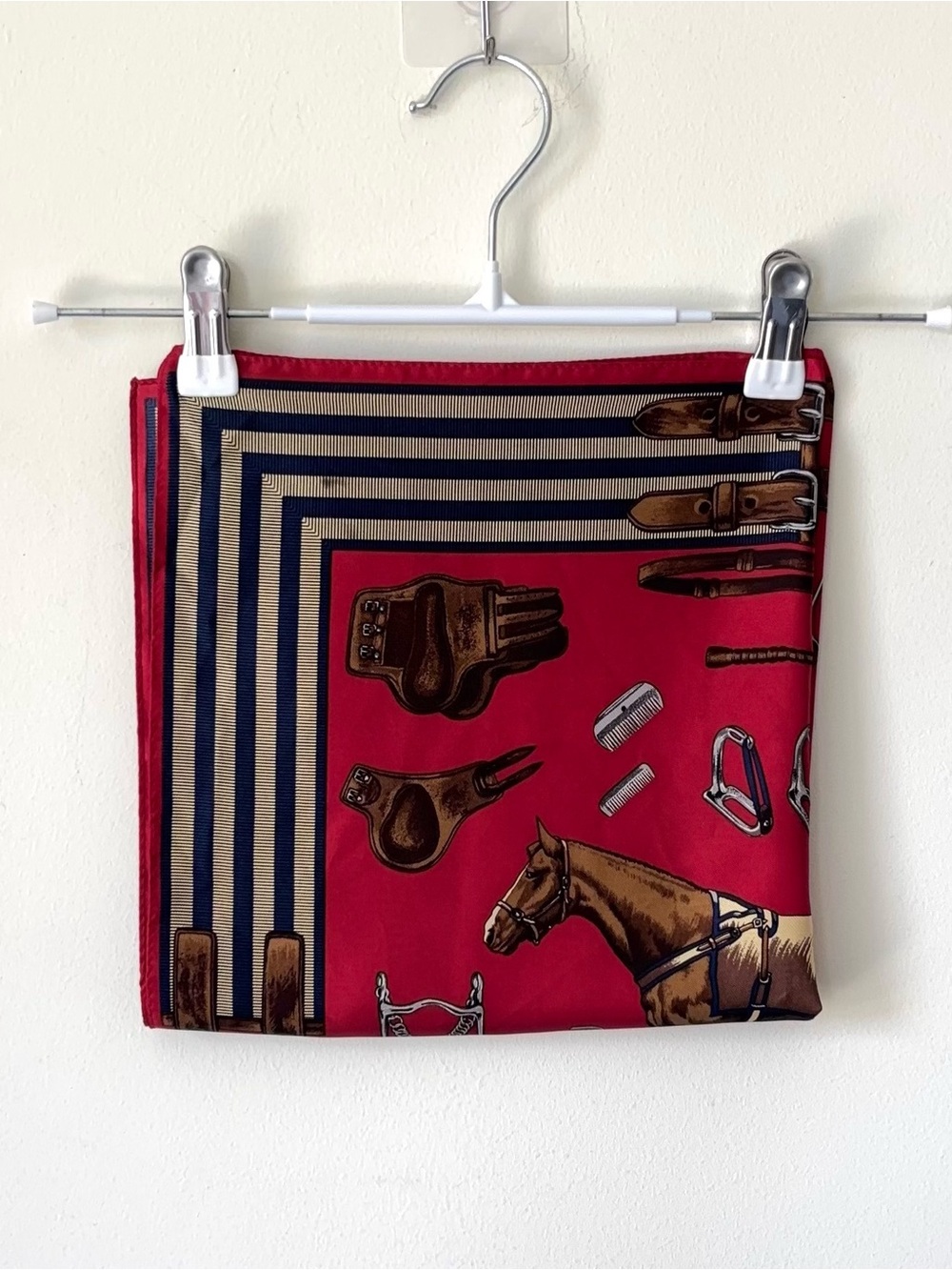 Vintage Ralph Lauren 100% Silk Equestrian Horse Square Scarf Handkerchief 80s